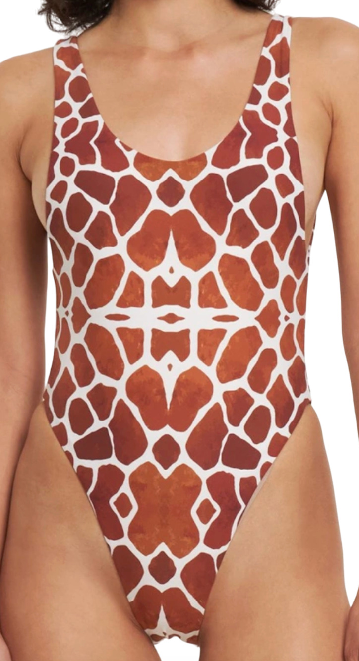 NEW REINA OLGA FREE PEOPLE GIRAFFE PRINT HIGH CUT ONE PIECE SWIMSUIT SZ 2 MEDIUM